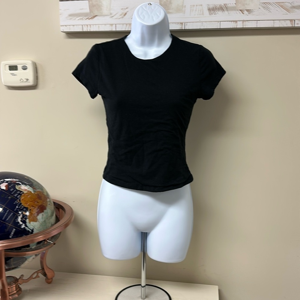 Women's Black Short Sleeve Crew Rib Top